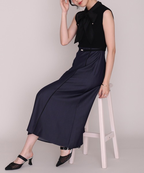 MISCH MASCH（ミッシュマッシュ）の「2026秋冬新作 ボウタイフレンチスリーブデニムドッキングワンピース（ワンピース・レディース・ブラック・ﾌﾘ-）」の3枚目の写真