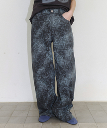 [CORE] FLOWER PRINT STRAIGHT DENIM PANTS - DARK GREY
