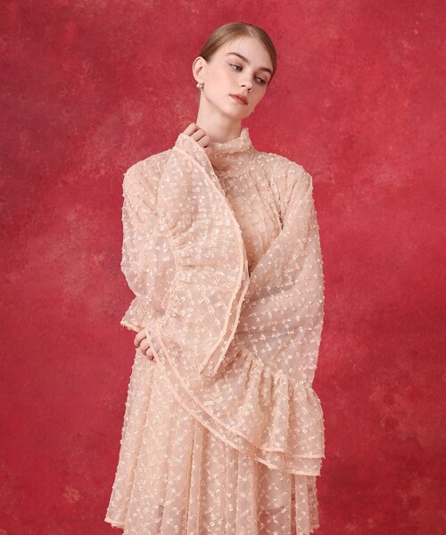 LOULOU WILLOUGHBY(ルルウィルビー)の「チュールレースラッフルミニワンピース(チュニック・レディース・ベージュ/ブラック・2)」の3枚目の写真