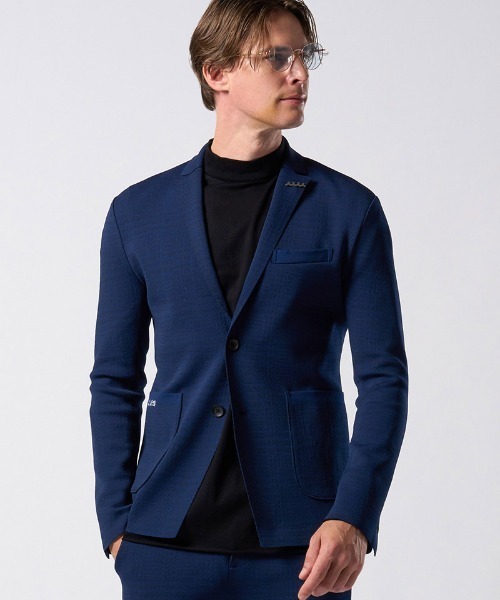 wjk（ダヴルジェイケイ）の「mj11797-function knit jacket(jacquard check) ニットジャケット(207 mw08j)（テーラードジャケット・メンズ・ブラック系その他/ネイビー系・L/M/S/XL）」の3枚目の写真