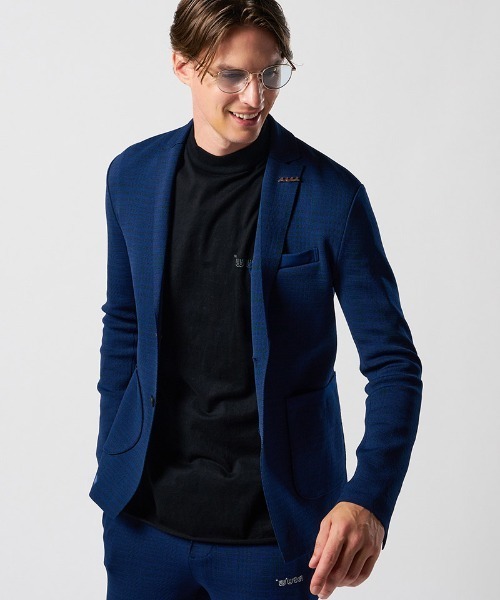 wjk（ダヴルジェイケイ）の「mj11797-function knit jacket(jacquard check) ニットジャケット(207 mw08j)（テーラードジャケット・メンズ・ブラック系その他/ネイビー系・L/M/S/XL）」の4枚目の写真