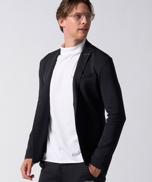 wjk（ダヴルジェイケイ）の「mj11797-function knit jacket(jacquard check) ニットジャケット(207 mw08j)（テーラードジャケット・メンズ・ブラック系その他/ネイビー系・L/M/S/XL）」の11枚目の写真