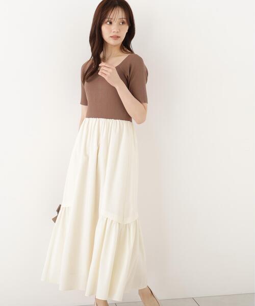 PROPORTION BODY DRESSING(プロポーションボディドレッシング)の「<E>タックスカートドッキングワンピース / 1216240905(ワンピース・レディース・ホワイト系その他/ブラウン・MEDIUM/P/S)」の1枚目の写真