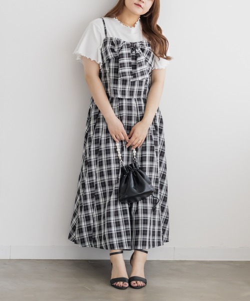 CLETTE(クレット)の「チェックビスチェ&タックスカートセット(ワンピース・レディース・ネイビー/ブラック・LL/4L/3L)」の8枚目の写真