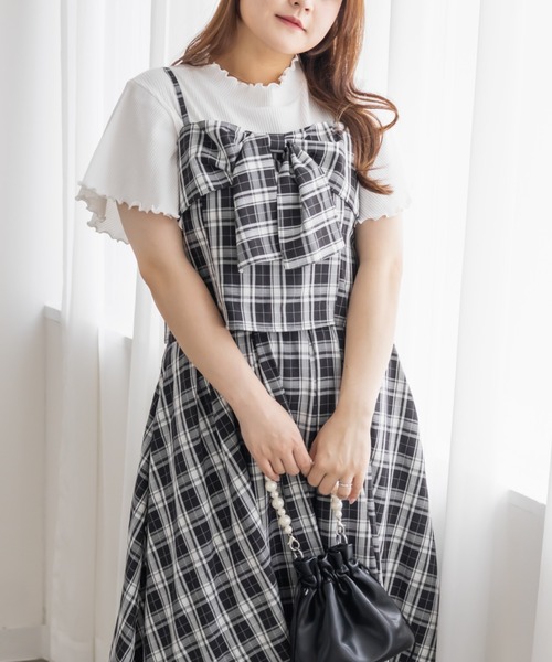 CLETTE(クレット)の「チェックビスチェ&タックスカートセット(ワンピース・レディース・ネイビー/ブラック・LL/4L/3L)」の7枚目の写真