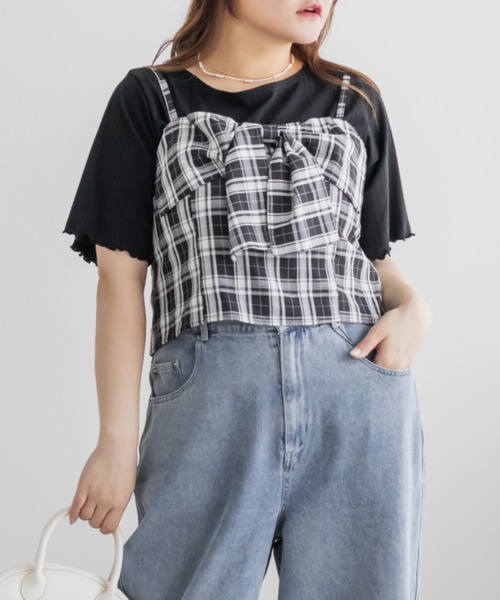 CLETTE(クレット)の「チェックビスチェ&タックスカートセット(ワンピース・レディース・ネイビー/ブラック・LL/4L/3L)」の20枚目の写真