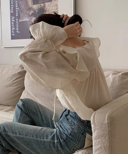 FAVORITO（ファヴォリート）の「フリルリボンブラウス（シャツ/ブラウス・レディース・ベージュ/パープル・F）」の19枚目の写真