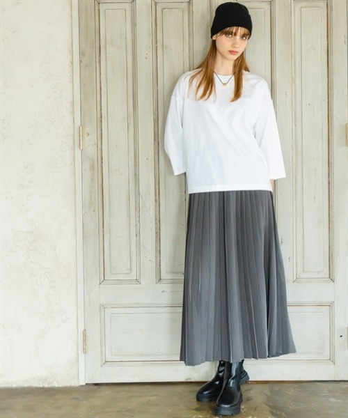 Maison INNESS(メゾンアイネス)の「綿100%ダブルシルケット加工七分袖ビッグTシャツ(Tシャツ/カットソー・レディース・ブラック/ホワイト・S~M/3L~4L/L~LL/5L~6L)」の18枚目の写真