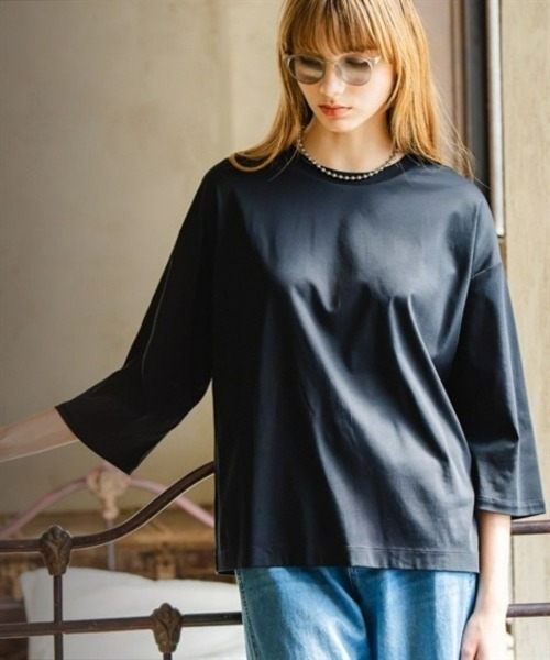 Maison INNESS(メゾンアイネス)の「綿100%ダブルシルケット加工七分袖ビッグTシャツ(Tシャツ/カットソー・レディース・ブラック/ホワイト・S~M/3L~4L/L~LL/5L~6L)」の22枚目の写真