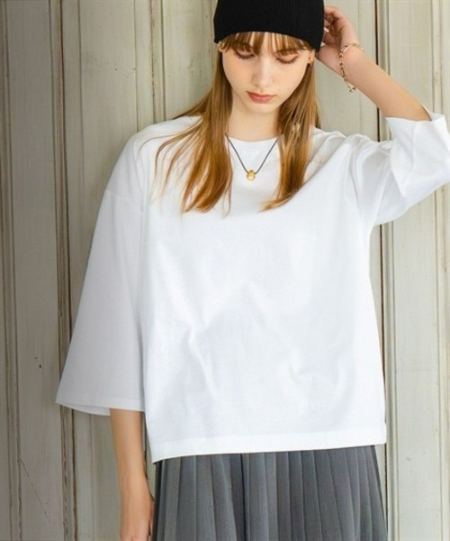 Maison INNESS(メゾンアイネス)の「綿100%ダブルシルケット加工七分袖ビッグTシャツ(Tシャツ/カットソー・レディース・ブラック/ホワイト・S~M/3L~4L/L~LL/5L~6L)」の15枚目の写真