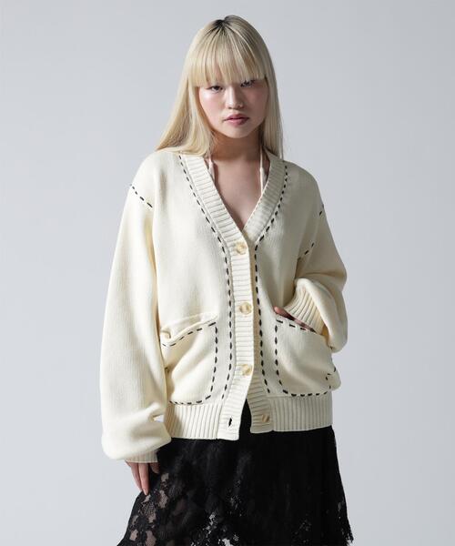 FR(13)NDS(フレンズ)の「FR(13)NDS/フレンズ/STITCH KNIT CARDIGAN(カーディガン/ボレロ・レディース・ブラック/ホワイト系2/ブラウン/グレー・F)」の2枚目の写真