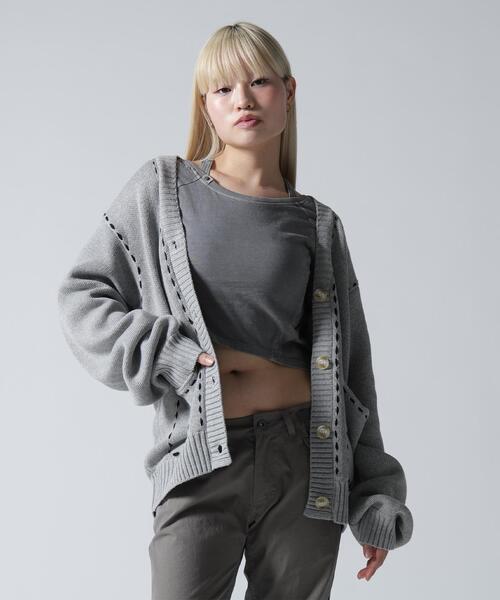 FR(13)NDS(フレンズ)の「FR(13)NDS/フレンズ/STITCH KNIT CARDIGAN(カーディガン/ボレロ・レディース・ブラック/ホワイト系2/ブラウン/グレー・F)」の3枚目の写真