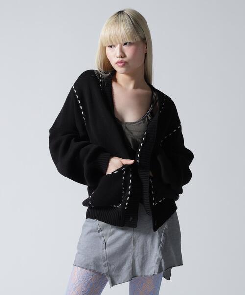 FR(13)NDS(フレンズ)の「FR(13)NDS/フレンズ/STITCH KNIT CARDIGAN(カーディガン/ボレロ・レディース・ブラック/ホワイト系2/ブラウン/グレー・F)」の1枚目の写真