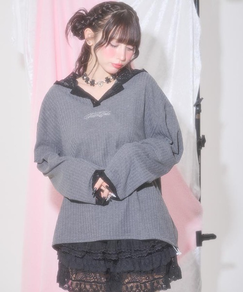 FickleBebe(フィクルベベ)の「オーバーレースフーディ(カーディガン/ボレロ・レディース・グレー/ブラック/ホワイト・FREE)」の9枚目の写真