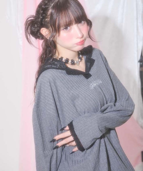 FickleBebe(フィクルベベ)の「オーバーレースフーディ(カーディガン/ボレロ・レディース・グレー/ブラック/ホワイト・FREE)」の10枚目の写真