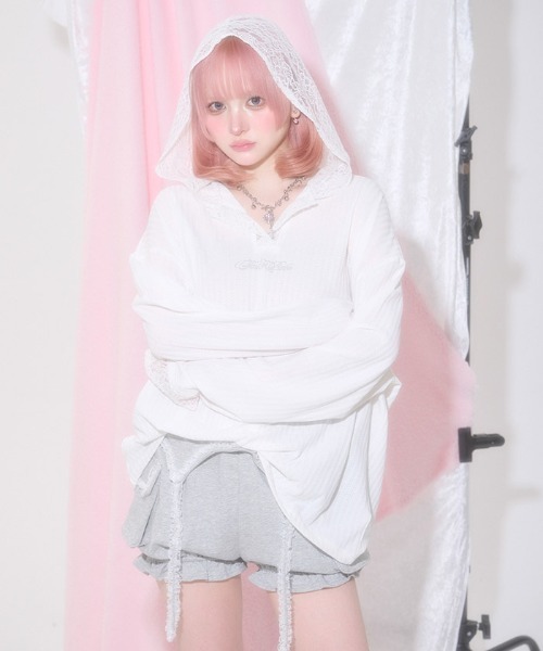 FickleBebe(フィクルベベ)の「オーバーレースフーディ(カーディガン/ボレロ・レディース・グレー/ブラック/ホワイト・FREE)」の12枚目の写真