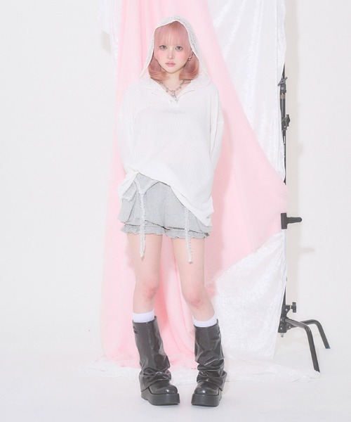 FickleBebe(フィクルベベ)の「オーバーレースフーディ(カーディガン/ボレロ・レディース・グレー/ブラック/ホワイト・FREE)」の15枚目の写真