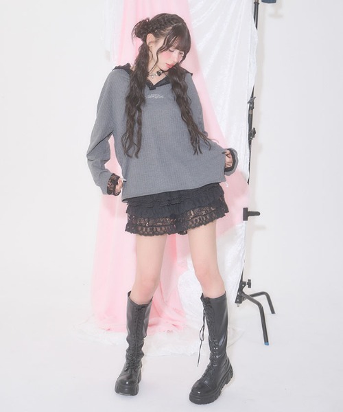 FickleBebe(フィクルベベ)の「オーバーレースフーディ(カーディガン/ボレロ・レディース・グレー/ブラック/ホワイト・FREE)」の20枚目の写真
