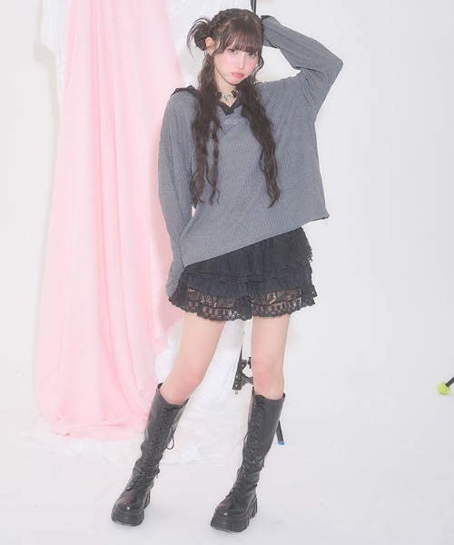 FickleBebe(フィクルベベ)の「オーバーレースフーディ(カーディガン/ボレロ・レディース・グレー/ブラック/ホワイト・FREE)」の21枚目の写真