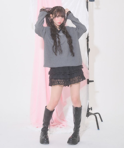 FickleBebe(フィクルベベ)の「オーバーレースフーディ(カーディガン/ボレロ・レディース・グレー/ブラック/ホワイト・FREE)」の22枚目の写真
