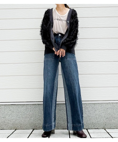 Q(キュー)の「リネンライクフリンジカーデ 秋冬 軽アウター(カーディガン/ボレロ・レディース・ベージュ/チャコールグレー・MEDIUM)」の20枚目の写真