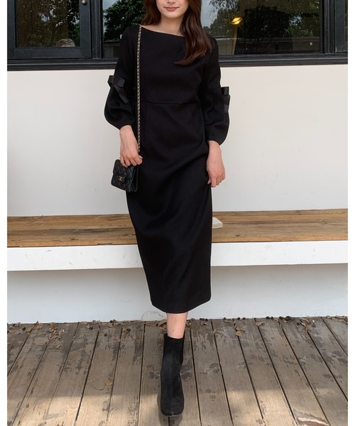 BIRTHDAY BASH(バースデイバッシュ)の「PUFF RIBBON MIDI DRESS(パフリボンミディワンピース)(ワンピース・レディース・ホワイト/ブラック・SMALL/MEDIUM)」の9枚目の写真