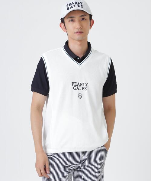 PEARLY GATES(パーリーゲイツ)の「メッシュアンドメッシュVネックベスト (MENS)(ベスト・メンズ・ホワイト/ネイビー・X-LARGE/MEDIUM/LARGE)」の3枚目の写真
