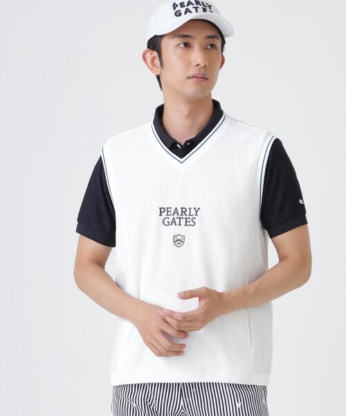PEARLY GATES(パーリーゲイツ)の「メッシュアンドメッシュVネックベスト (MENS)(ベスト・メンズ・ホワイト/ネイビー・X-LARGE/MEDIUM/LARGE)」の4枚目の写真