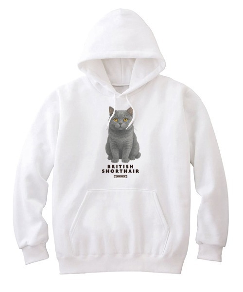 Moftique(モフティック)の「Moftique(モフティック) プルパーカー スウェット 裏毛 ブリティッシュショートヘア キャット ペット アニマル プリント トップス レディース ユニセックス(パーカー・レディース・ヘザーグレー/ホワイト/ブラック・XS/S)」の2枚目の写真