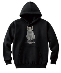 Moftique(モフティック) プルパーカー スウェット 裏毛 ブリティッシュショートヘア キャット ペット アニマル プリント トップス レディース ユニセックス