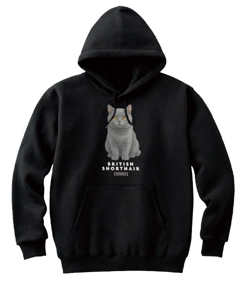 Moftique(モフティック)の「Moftique(モフティック) プルパーカー スウェット 裏毛 ブリティッシュショートヘア キャット ペット アニマル プリント トップス レディース ユニセックス(パーカー・レディース・ヘザーグレー/ホワイト/ブラック・XS/S)」の1枚目の写真