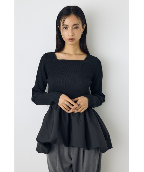 AZUL by moussy（アズールバイマウジー）の「バルーンドッキングニットトップス 秋服　冬服　春服　異素材ドッキング　ペプラムトップス　デザイントップス　細ボーダー　体系カバー（ニット/セーター・レディース・杢グレー/ブラック系その他/ブラック・FREE）」の9枚目の写真