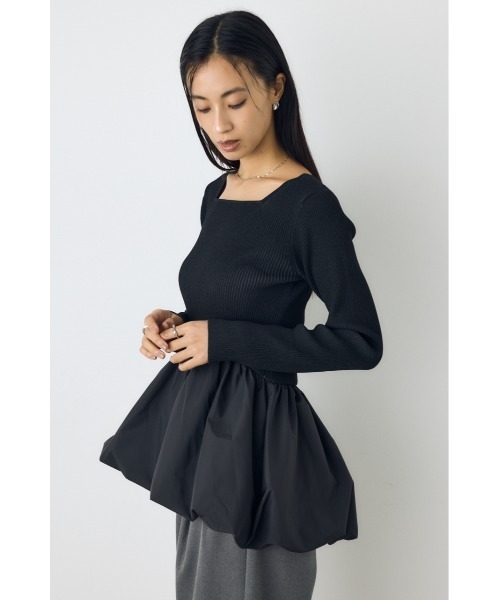 AZUL by moussy（アズールバイマウジー）の「バルーンドッキングニットトップス 秋服　冬服　春服　異素材ドッキング　ペプラムトップス　デザイントップス　細ボーダー　体系カバー（ニット/セーター・レディース・杢グレー/ブラック系その他/ブラック・FREE）」の11枚目の写真