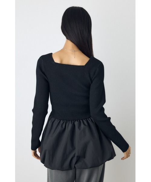 AZUL by moussy（アズールバイマウジー）の「バルーンドッキングニットトップス 秋服　冬服　春服　異素材ドッキング　ペプラムトップス　デザイントップス　細ボーダー　体系カバー（ニット/セーター・レディース・杢グレー/ブラック系その他/ブラック・FREE）」の12枚目の写真