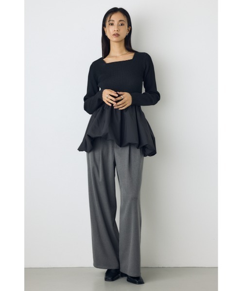 AZUL by moussy（アズールバイマウジー）の「バルーンドッキングニットトップス 秋服　冬服　春服　異素材ドッキング　ペプラムトップス　デザイントップス　細ボーダー　体系カバー（ニット/セーター・レディース・杢グレー/ブラック系その他/ブラック・FREE）」の13枚目の写真