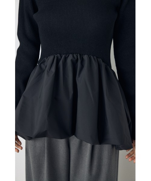 AZUL by moussy（アズールバイマウジー）の「バルーンドッキングニットトップス 秋服　冬服　春服　異素材ドッキング　ペプラムトップス　デザイントップス　細ボーダー　体系カバー（ニット/セーター・レディース・杢グレー/ブラック系その他/ブラック・FREE）」の16枚目の写真