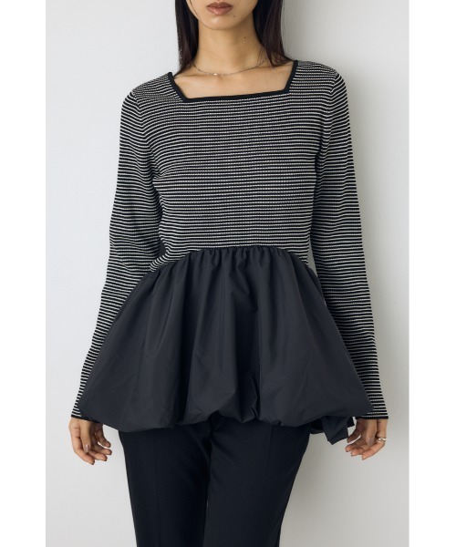 AZUL by moussy（アズールバイマウジー）の「バルーンドッキングニットトップス 秋服　冬服　春服　異素材ドッキング　ペプラムトップス　デザイントップス　細ボーダー　体系カバー（ニット/セーター・レディース・杢グレー/ブラック系その他/ブラック・FREE）」の20枚目の写真