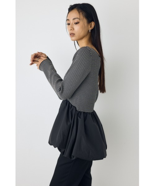 AZUL by moussy（アズールバイマウジー）の「バルーンドッキングニットトップス 秋服　冬服　春服　異素材ドッキング　ペプラムトップス　デザイントップス　細ボーダー　体系カバー（ニット/セーター・レディース・杢グレー/ブラック系その他/ブラック・FREE）」の21枚目の写真