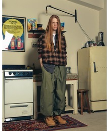 【ADAMPATECK/アダムパテック】studded rough backsatin wide military pant