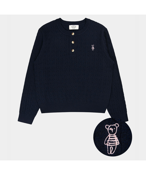 PIGMENT(ピグメント)の「クマモチーフヘンリーRネックニット(ZYSW260645)(ニット/セーター・レディース・ネイビー/レッド/アッシュグレー/グリーン/オートミール・FREE)」の1枚目の写真