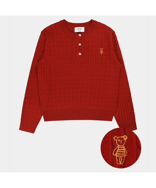 PIGMENT(ピグメント)の「クマモチーフヘンリーRネックニット(ZYSW260645)(ニット/セーター・レディース・ネイビー/レッド/アッシュグレー/グリーン/オートミール・FREE)」の5枚目の写真