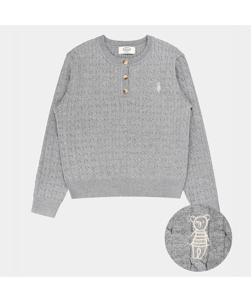 PIGMENT(ピグメント)の「クマモチーフヘンリーRネックニット(ZYSW260645)(ニット/セーター・レディース・ネイビー/レッド/アッシュグレー/グリーン/オートミール・FREE)」の2枚目の写真