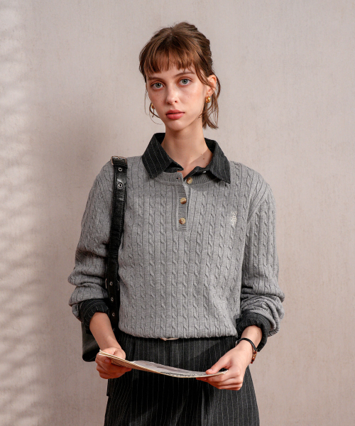 PIGMENT(ピグメント)の「クマモチーフヘンリーRネックニット(ZYSW260645)(ニット/セーター・レディース・ネイビー/レッド/アッシュグレー/グリーン/オートミール・FREE)」の8枚目の写真