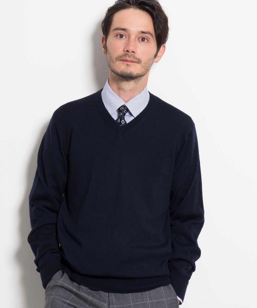 green label relaxing（グリーンレーベルリラクシング）の「◎BASIC HI/G Vネック ニット 12G◆（ニット/セーター・メンズ・グレー/ワインレッド/オリーブ/ネイビー・X-LARGE/LARGE/SMALL/MEDIUM）」の3枚目の写真