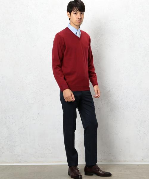 green label relaxing（グリーンレーベルリラクシング）の「◎BASIC HI/G Vネック ニット 12G◆（ニット/セーター・メンズ・グレー/ワインレッド/オリーブ/ネイビー・X-LARGE/LARGE/SMALL/MEDIUM）」の12枚目の写真
