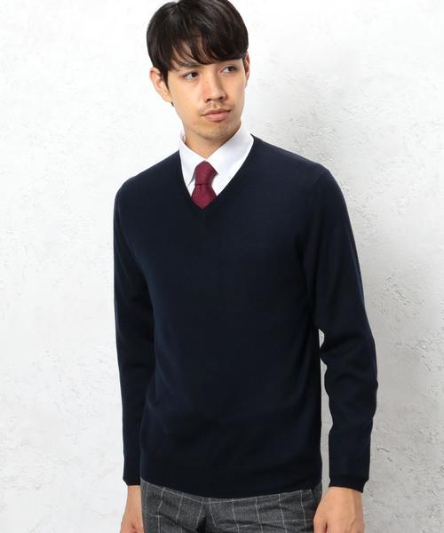 green label relaxing（グリーンレーベルリラクシング）の「◎BASIC HI/G Vネック ニット 12G◆（ニット/セーター・メンズ・グレー/ワインレッド/オリーブ/ネイビー・X-LARGE/LARGE/SMALL/MEDIUM）」の19枚目の写真