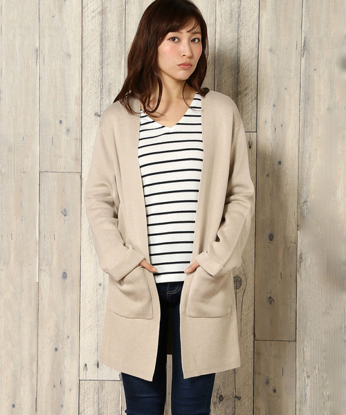 LBC（エルビーシー）の「ミラノリブノーカラーカーディガン                 （カーディガン/ボレロ・レディース・ネイビー/ベージュ/グレー・MEDIUM/LARGE）」の3枚目の写真