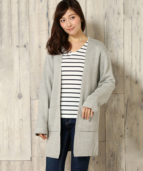 LBC（エルビーシー）の「ミラノリブノーカラーカーディガン                 （カーディガン/ボレロ・レディース・ネイビー/ベージュ/グレー・MEDIUM/LARGE）」の2枚目の写真