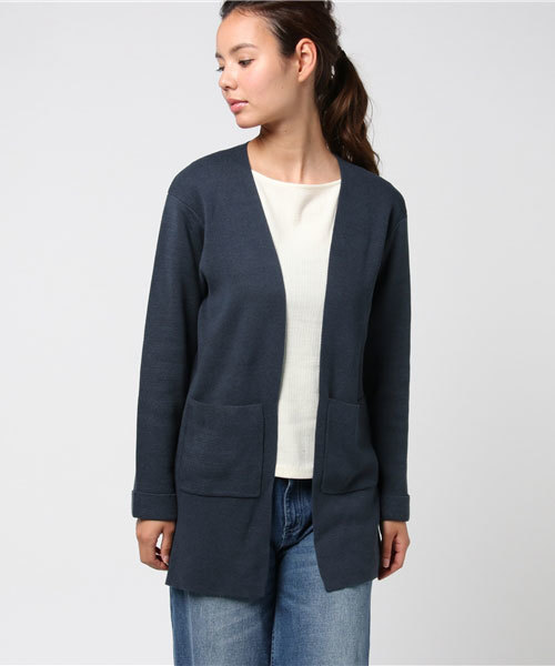 LBC（エルビーシー）の「ミラノリブノーカラーカーディガン                 （カーディガン/ボレロ・レディース・ネイビー/ベージュ/グレー・MEDIUM/LARGE）」の4枚目の写真