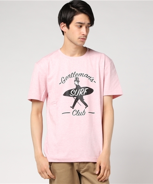 BLACK LABEL CRESTBRIDGE（ブラックレーベル・クレストブリッジ）の「GENTLEMAN'S SURF CLUBプリントT（Tシャツ/カットソー・メンズ・ピンク/オフホワイト・L/M）」の2枚目の写真